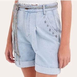 BDG Light Blue Jean Shorts with Braided Belt